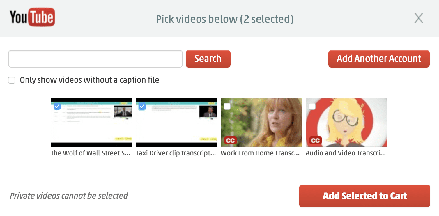 Add YouTube video captions to Rev cart