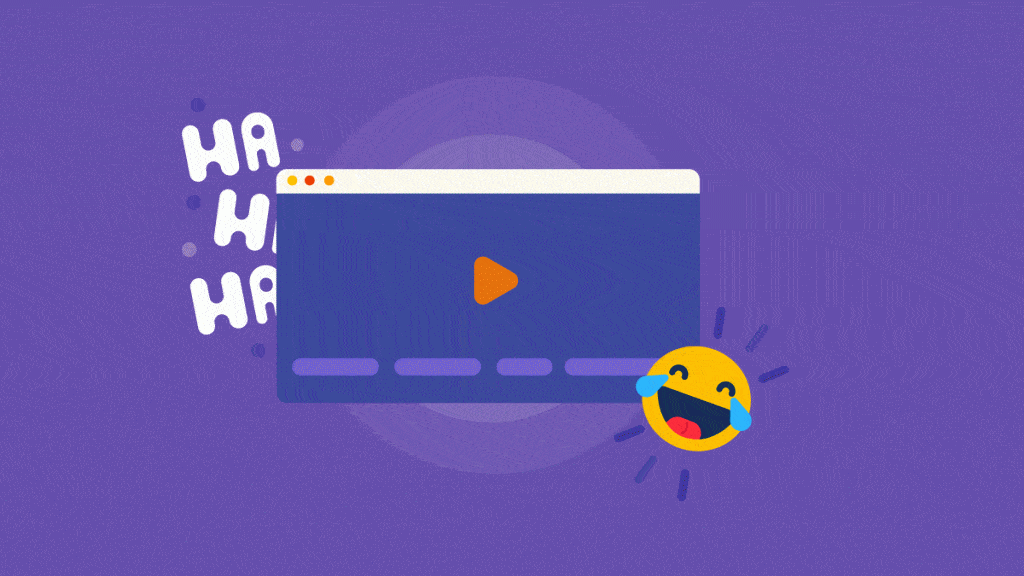 illustration of the cry laughing emoji with a video playing and ha ha ha's behind the screen