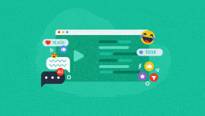 illustration of an online video with lots of reactions, emojis, views, etc.
