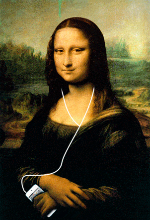 Gif of Mona Lisa moving her head back and forth in a playful way