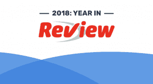 2018 Year in Review header image with blue swoops
