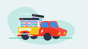 illustration of a truck carrying lots of transcripts for rush delivery