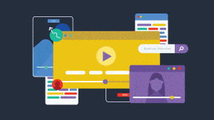 illustration of multiple colorful videos open in browser plus text reading "boost your video views"