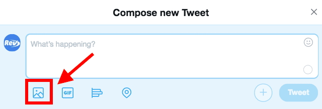 screenshot of compose new tweet box with a red arrow pointing to image box