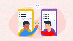 illustration of two guys high-fiving from their phone screens