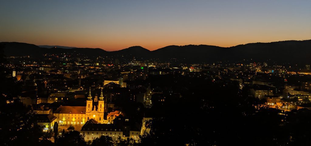 Night cityscape of Graz, Austria