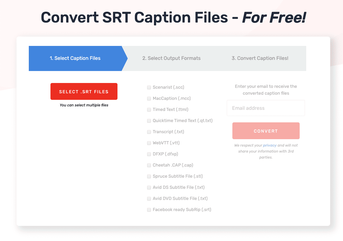 Select SRT Caption Files to upload and convert for free