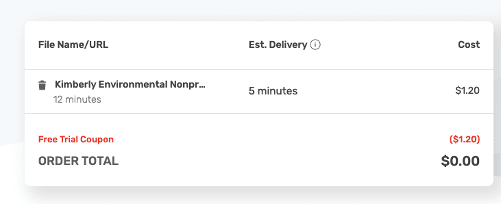 screenshot of order total and estimated delivery rev.com automatic transcription