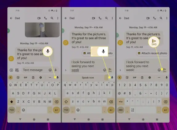 A screenshot demonstrating the Google Keyboard voice-to-text feature