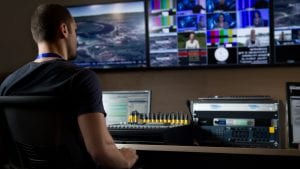 TV Studio Engineer Using Video Transcription Software