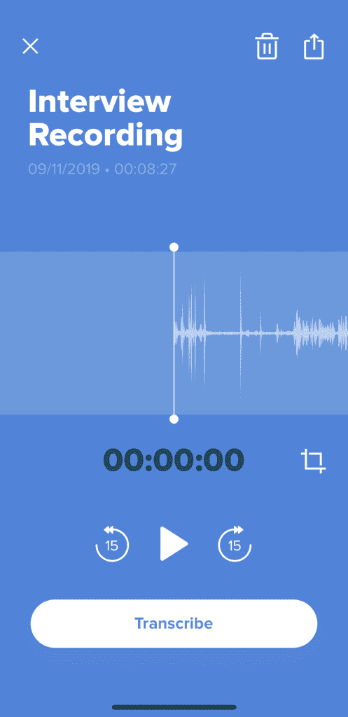 Screenshot of the interface of Rev’s Voice Recorder app.