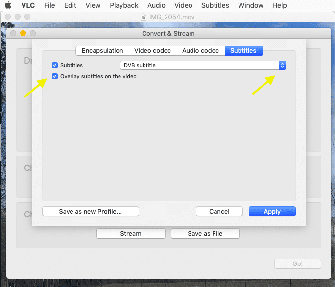 Screenshot showing how to add VLC Player subtitles on a Mac.