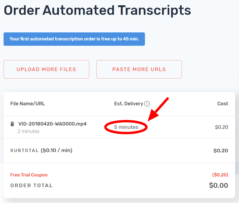 Order automated transcripts Rev