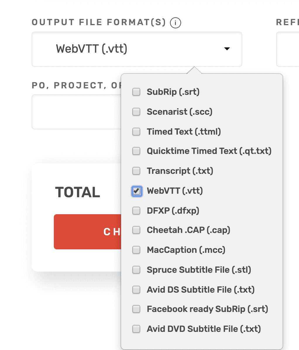 Select Caption File Format WebVTT