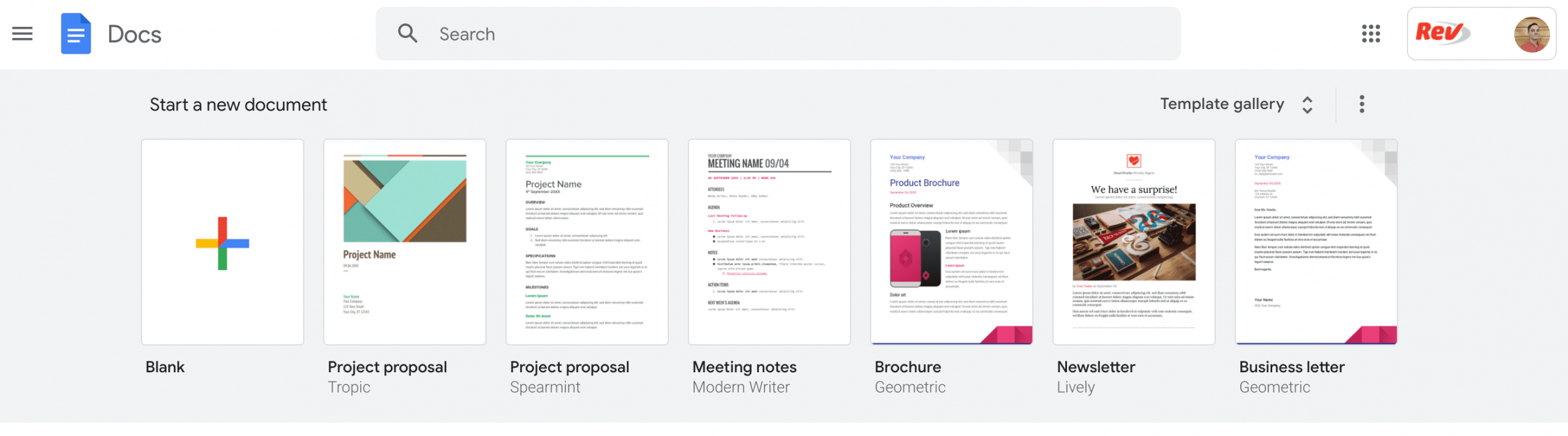 Screenshot of Google Docs interface where a user is opening a new document.