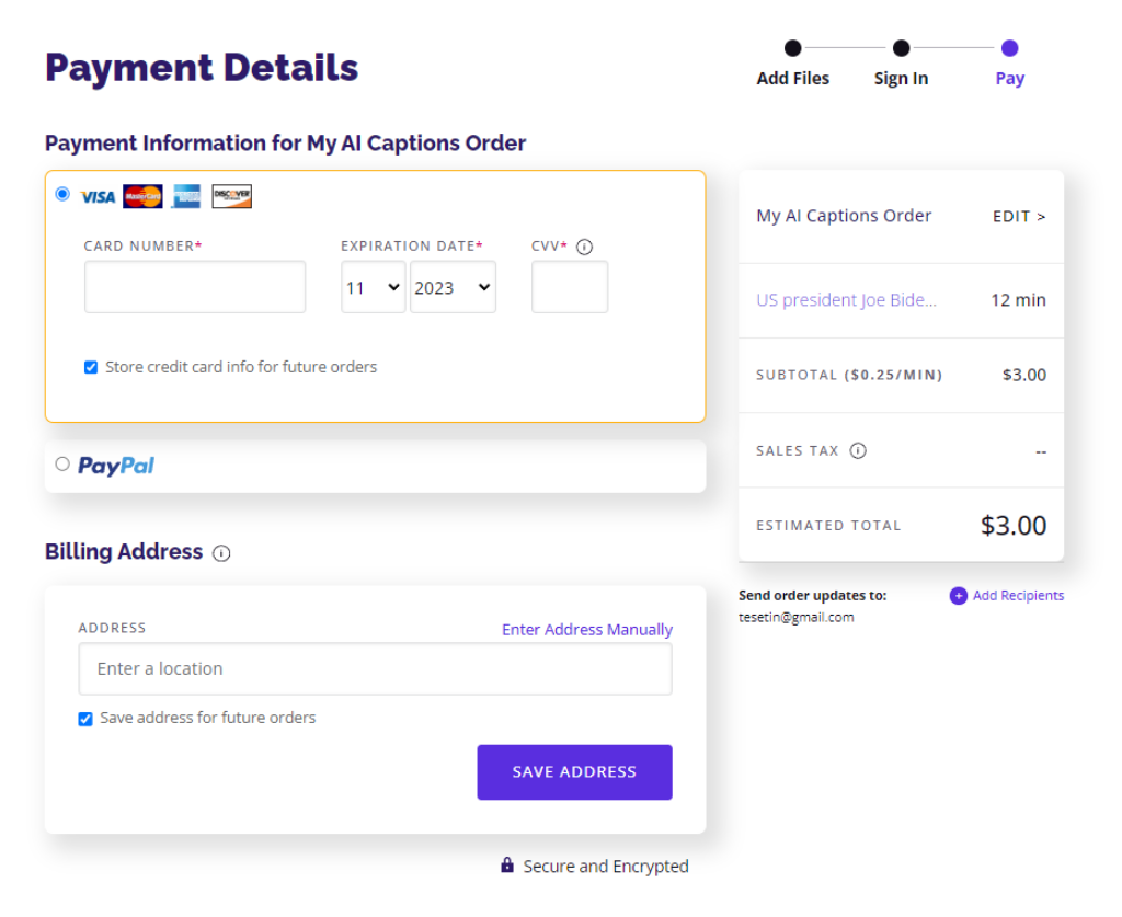 Checkout Payment Screen