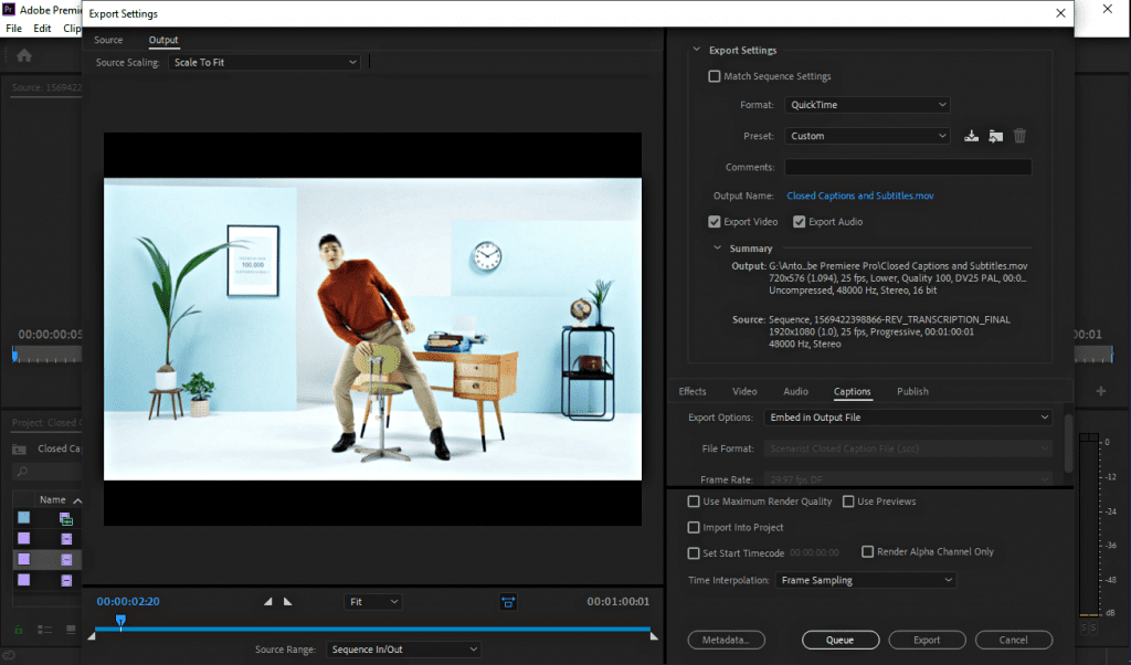  User performing steps to export Premiere Pro subtitles and captions as an encoded file.