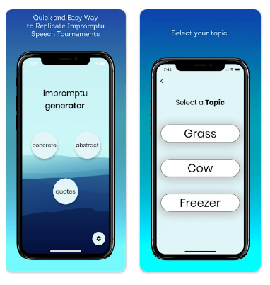 Screenshot of the UI of Impromptu Generator, a public speaking app.