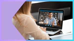 Woman on laptop video call with man