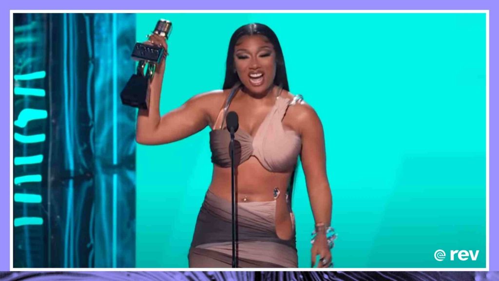 Megan Thee Stallion accepts the award for Top Rap Female Artist at the Billboard Music Awards 2022 Transcript