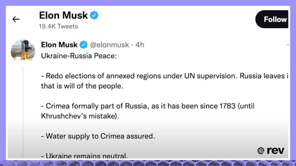 Elon Musk angers many after polling a 'peace plan' Transcript