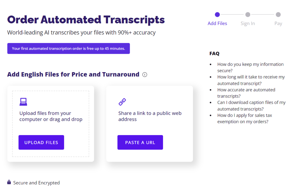 Automated Transcription file upload Interactive screen