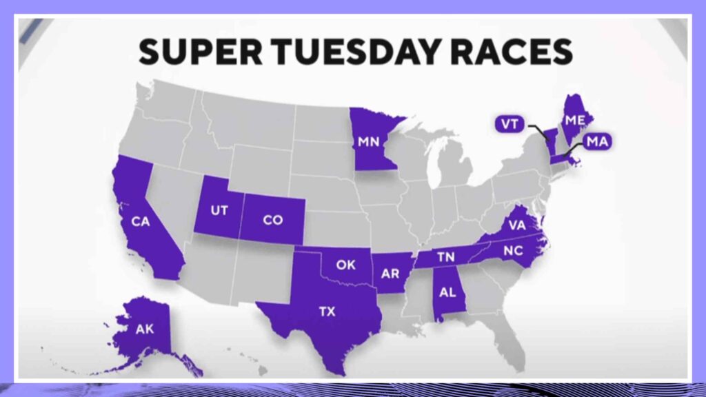 Map of States Involved in Super Tuesday