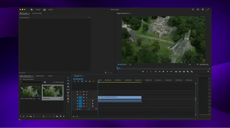 Adobe premiere pro video editing software being used to edit a video.