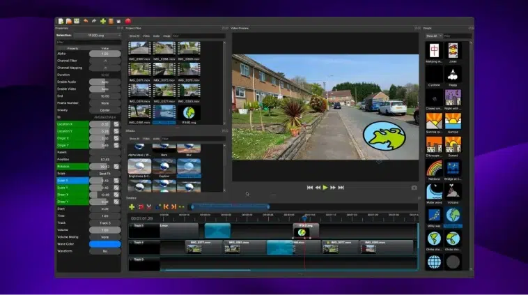 A computer screen showing a video of a street being edited in OpenShot.